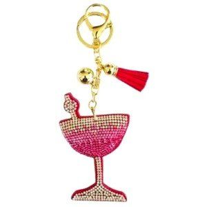 Bling Rhinestone Cosmopolitan Puffy Tassel Keychain Purse Charm